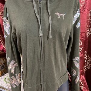 PINK Victoria’s Secret Olive Green Zip-Up Hoodie